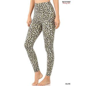Zenana Olive Leopard Microfiber Leggings